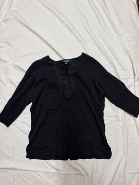 Lauren Ralph Lauren Black Long-Sleeve V-Neck Tunic Shirt
